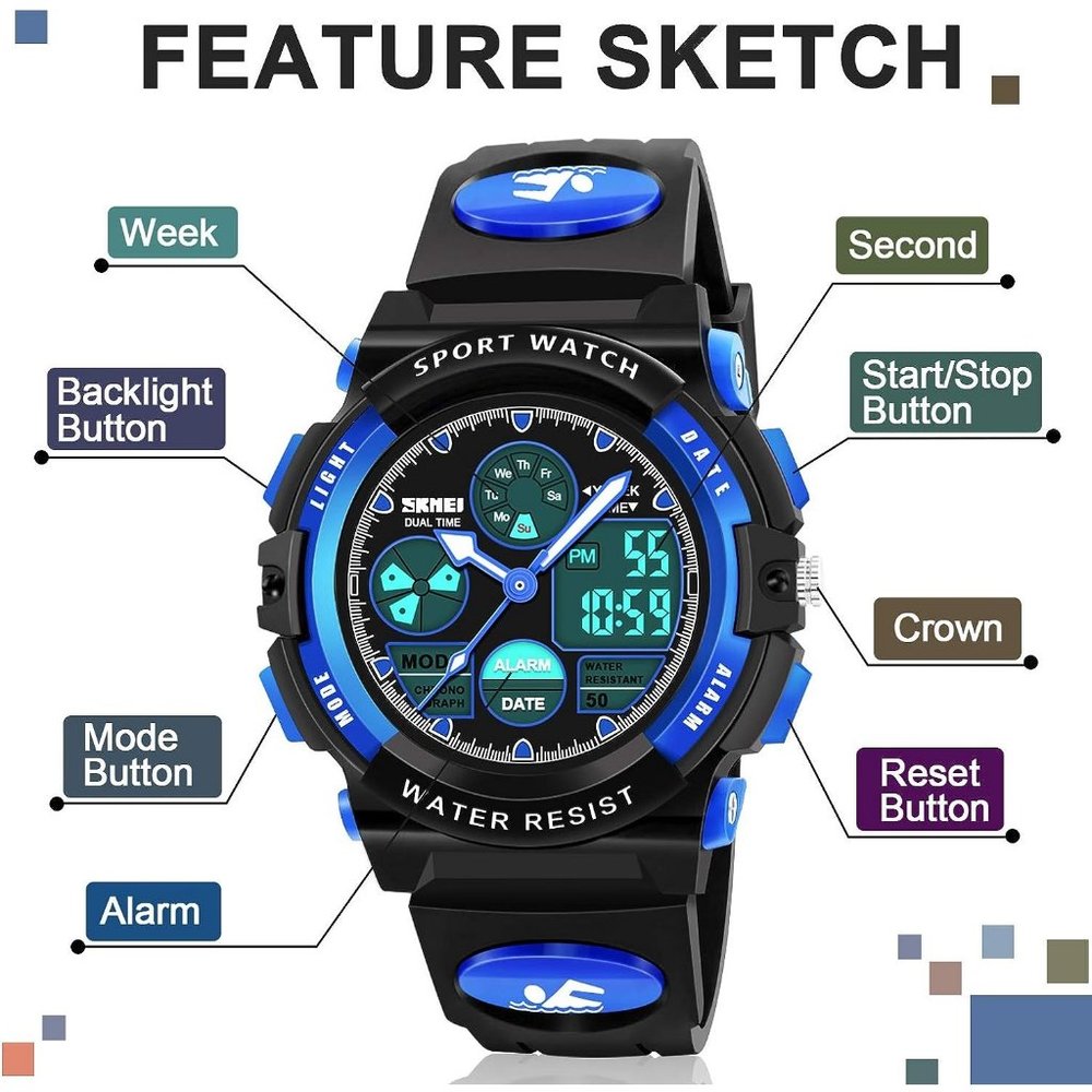 Kids LED Multi Function Waterproof Watch - Picture 2 of 10